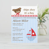 Niedliche Schiffe Ahoy Sailboat Boy Baby Dusche Einladung (Stehend Vorderseite)