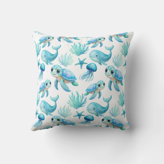 Niedliche Schildkröte Aqua Blue personalisierter N Kissen (Rückseite)