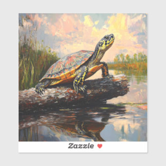 Niedliche Schildkröte auf einem Holzschnitt Aufkleber