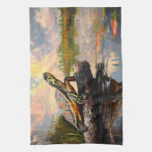 Niedliche Schildkröte auf einem Holzschnitt Geschirrtuch (Vertikal)