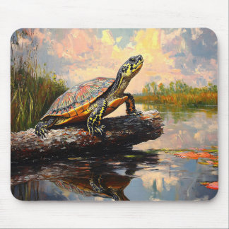 Niedliche Schildkröte auf einem Holzschnitt Mousepad