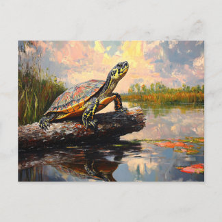 Niedliche Schildkröte auf einem Holzschnitt Postkarte