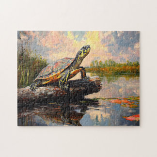 Niedliche Schildkröte auf einem Holzschnitt Puzzle