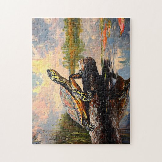 Niedliche Schildkröte auf einem Holzschnitt Puzzle (Vertikal)