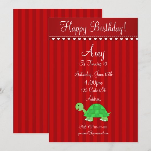 Niedliche Schildkröte Einladung (Vorne/Hinten)