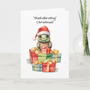 Niedliche Schildkröte in der Weihnachtsmannmütze W Karte