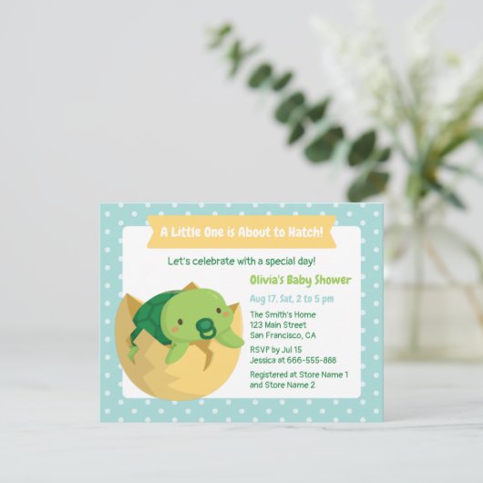 Niedliche Schildkröte in Eierdusche Einladungen (Stehend Vorderseite)