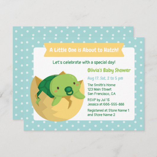 Niedliche Schildkröte in Eierdusche Einladungen (Vorne/Hinten)