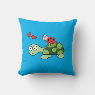 Niedliche Schildkröte, Ladybug und Herz-Blauer Kis Kissen