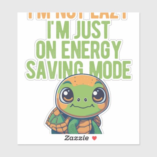 Niedliche Schildkröte, Lazy Turtle, Energie Retten Aufkleber (Blatt)