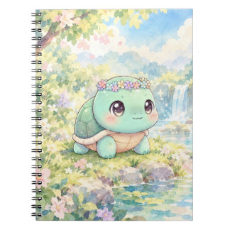 Niedliche Schildkröte mit Blumen Spiralblock Notizblock