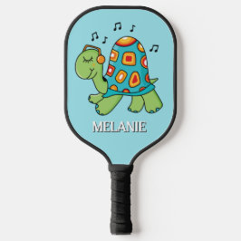 Niedliche Schildkröte mit Personalisierten Musikno Pickleball Schläger
