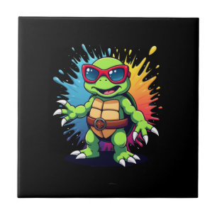Niedliche Schildkröte mit Sonnenbrille, Farbspritz Fliese