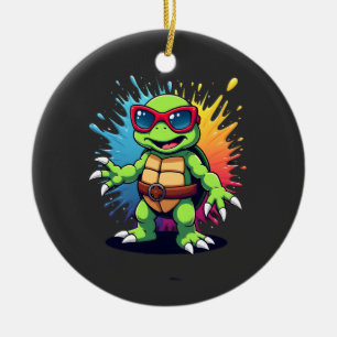 Niedliche Schildkröte mit Sonnenbrille, Farbspritz Keramik Ornament