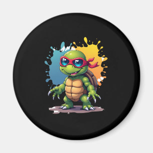 Niedliche Schildkröte mit Sonnenbrille, Farbspritz Magnet