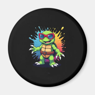 Niedliche Schildkröte mit Sonnenbrille, Farbspritz Magnet