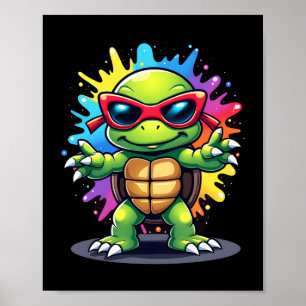 Niedliche Schildkröte mit Sonnenbrille, Farbspritz Poster