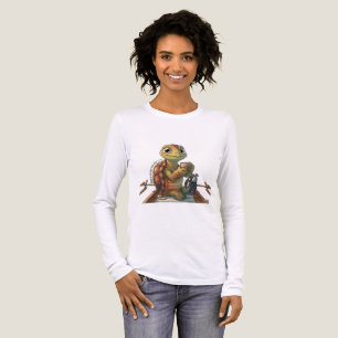 Niedliche Schildkröte trinkt Kaffee Weiße Langarm Tri-Blend Shirt