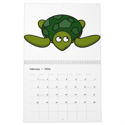 Niedliche Schildkröte und Tortoise Kindergarten Ze Kalender (Feb 2026)