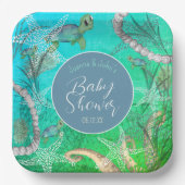 Niedliche Schildkröte unter der Meerwasserdusche Pappteller (Vorderseite)