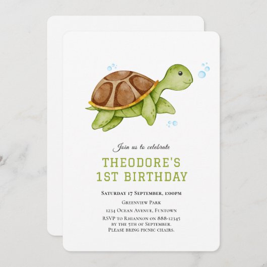 Niedliche Schildkröte unter Wasser Einladung zum 1 (Vorne/Hinten)