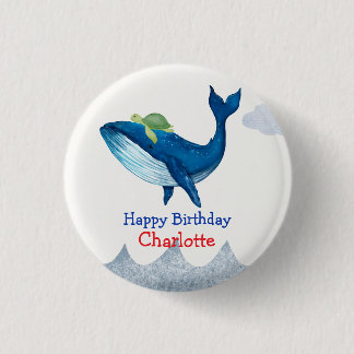 Niedliche Schildkröte Whale Rennsee Geburtstagspar Button