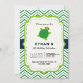 NIEDLICHE Schildkrötengrün Kawaii Kinder Geburtsta Einladung (Vorderseite)