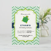 NIEDLICHE Schildkrötengrün Kawaii Kinder Geburtsta Einladung (Stehend Vorderseite)