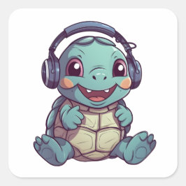 Niedliche Schildkrötenkopfhörer Adorable Animal Quadratischer Aufkleber