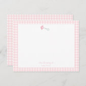 Niedliche Schlacht mit rosa Gingham Border Baby Dankeskarte (Vorne/Hinten)