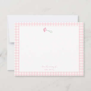 Niedliche Schlacht mit rosa Gingham Border Baby Dankeskarte