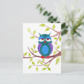 Niedliche schlafende Eule auf einem Cartoon Postkarte (Stehend Vorderseite)