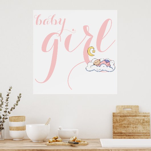 Niedliche schlafende kleine Mädchen Typografie ros Poster (Küche)