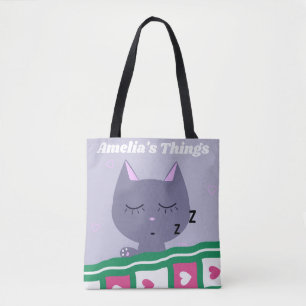 Niedliche Schlafkatze im Bett Personalisiert Tasche