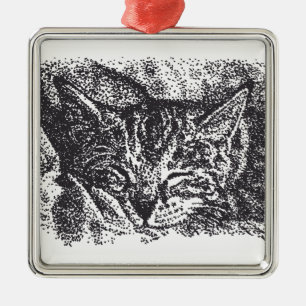 Niedliche Schlafkatze Zeichnend Ornament Aus Metall