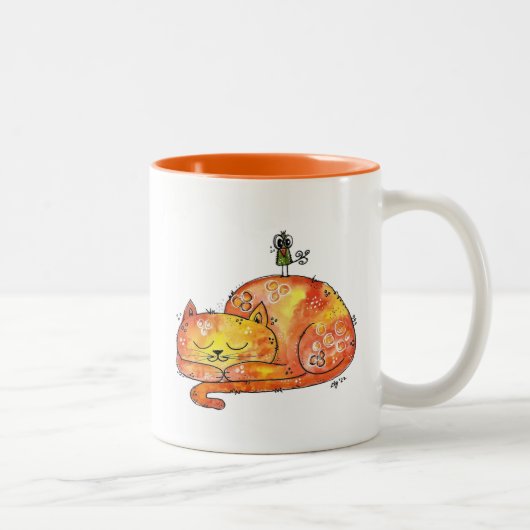 Niedliche Schlafkatze Zweifarbige Tasse (Rechts)