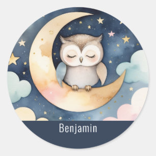 Niedliche Schlafschale auf dem Mond Personalisiert Runder Aufkleber