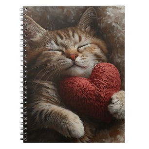 NIEDLICHE SCHLAFTABBYKATTE MIT HERZPILLOW NOTIZBLOCK