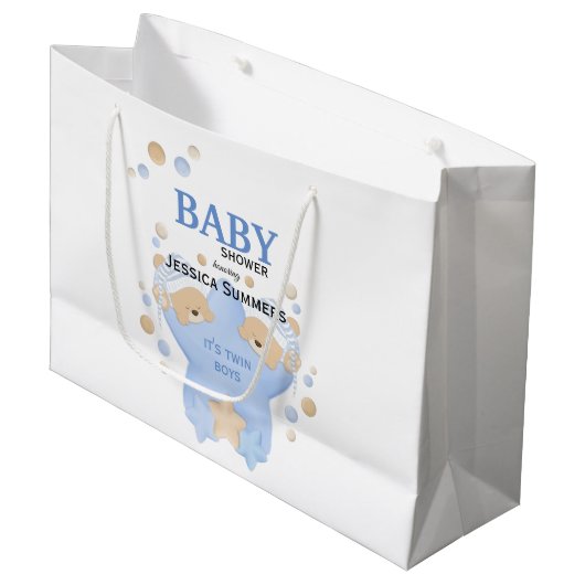 Niedliche Schlafteddy Bears Twin Baby Boys Dusche Große Geschenktüte (Vorderseite Schrägansicht)