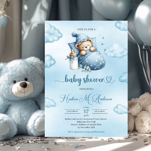 Niedliche Schlafteddybär Babydusche Einladung