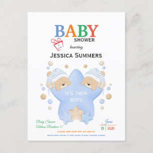 Niedliche Schlafteddybären - Twin Boys Dusche per  Einladungspostkarte