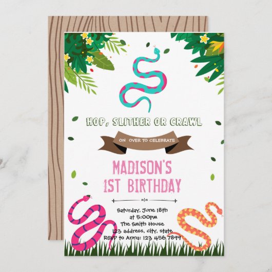 Niedliche Schlange Geburtstagskleidung Einladung (Vorne/Hinten)