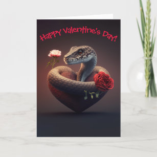 Niedliche Schlange mit Blume zum Valentinstag Feiertagskarte