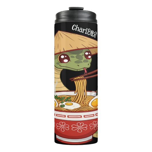 Niedliche Schlange: Ramen Fest, Asiatischer Hut Thermosbecher (Vorderseite)