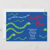 Niedliche Schlange Reptilien Kind 1. Geburtstag Pa Einladung (Vorderseite)