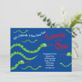 Niedliche Schlange Reptilien Kind 1. Geburtstag Pa Einladung (Stehend Vorderseite)