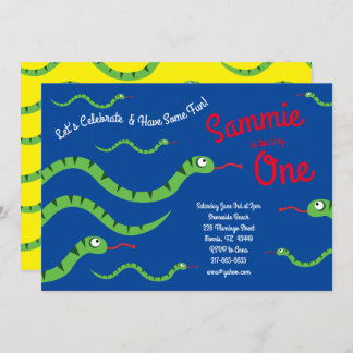 Niedliche Schlange Reptilien Kind 1. Geburtstag Pa Einladung