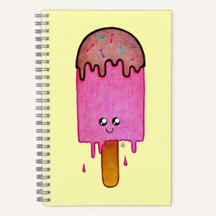 Niedliche Schmelze Pink Popsicle, Kawaii Cartoon Notizblock