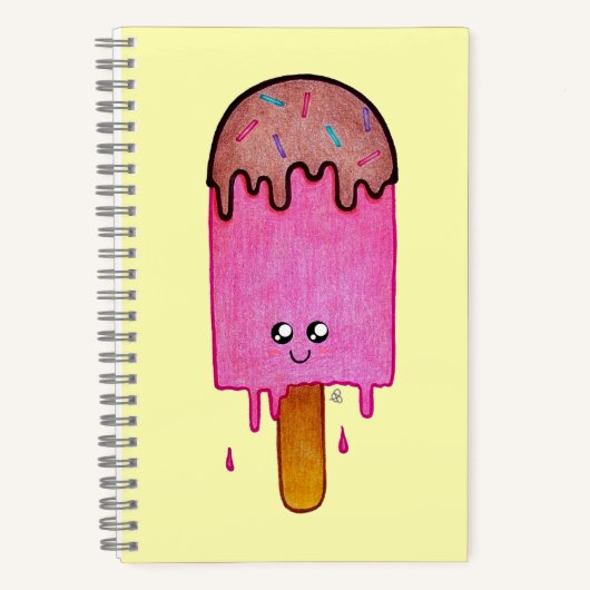 Niedliche Schmelze Pink Popsicle, Kawaii Cartoon Notizblock (Vorderseite)