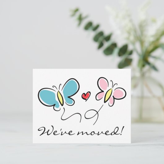 Niedliche Schmetterlingpostkarten | Wir sind umgez Ankündigungspostkarte (Stehend Vorderseite)